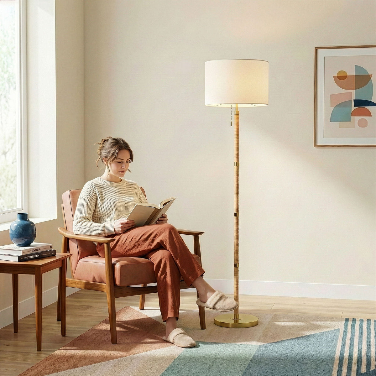Meadow Rattan & Linen Floor Lamp