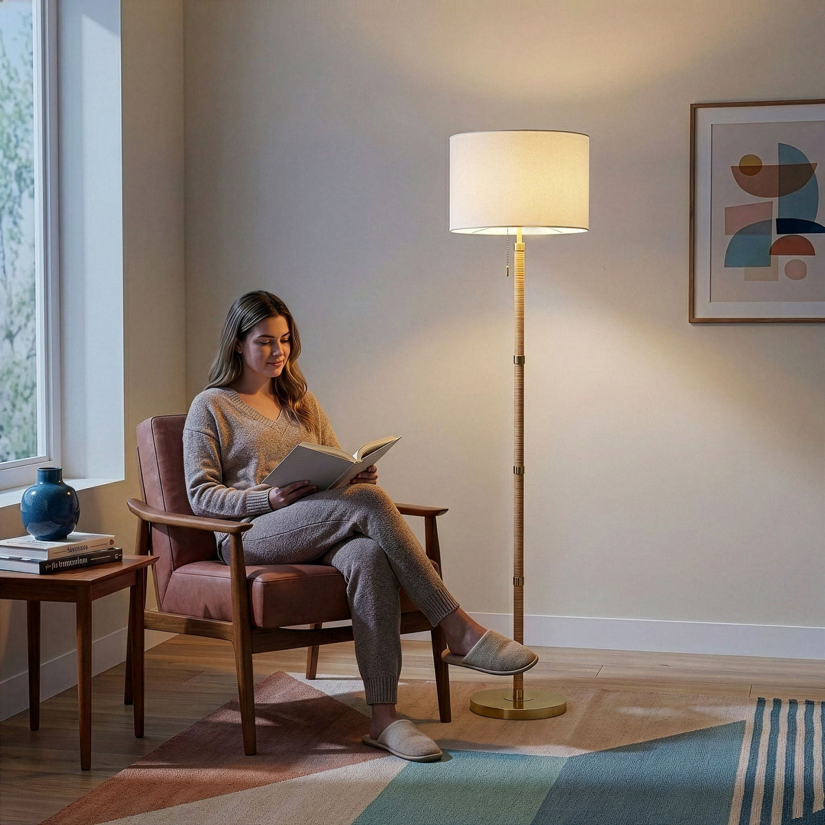 Meadow Rattan & Linen Floor Lamp