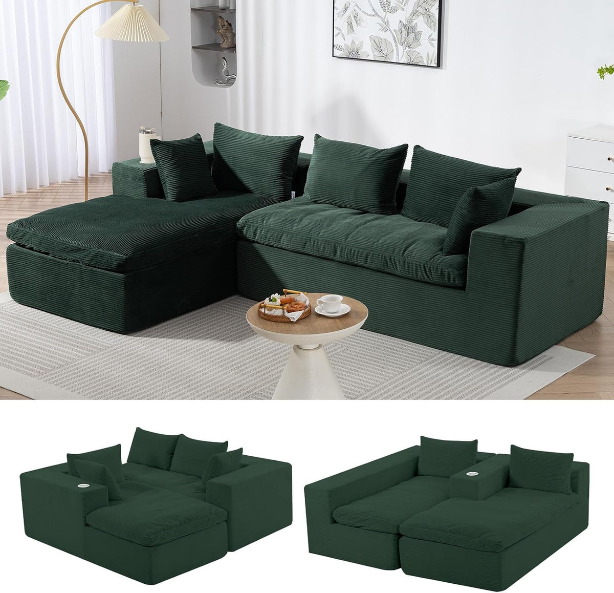 Meadow Green Corduroy Cloud Sectional