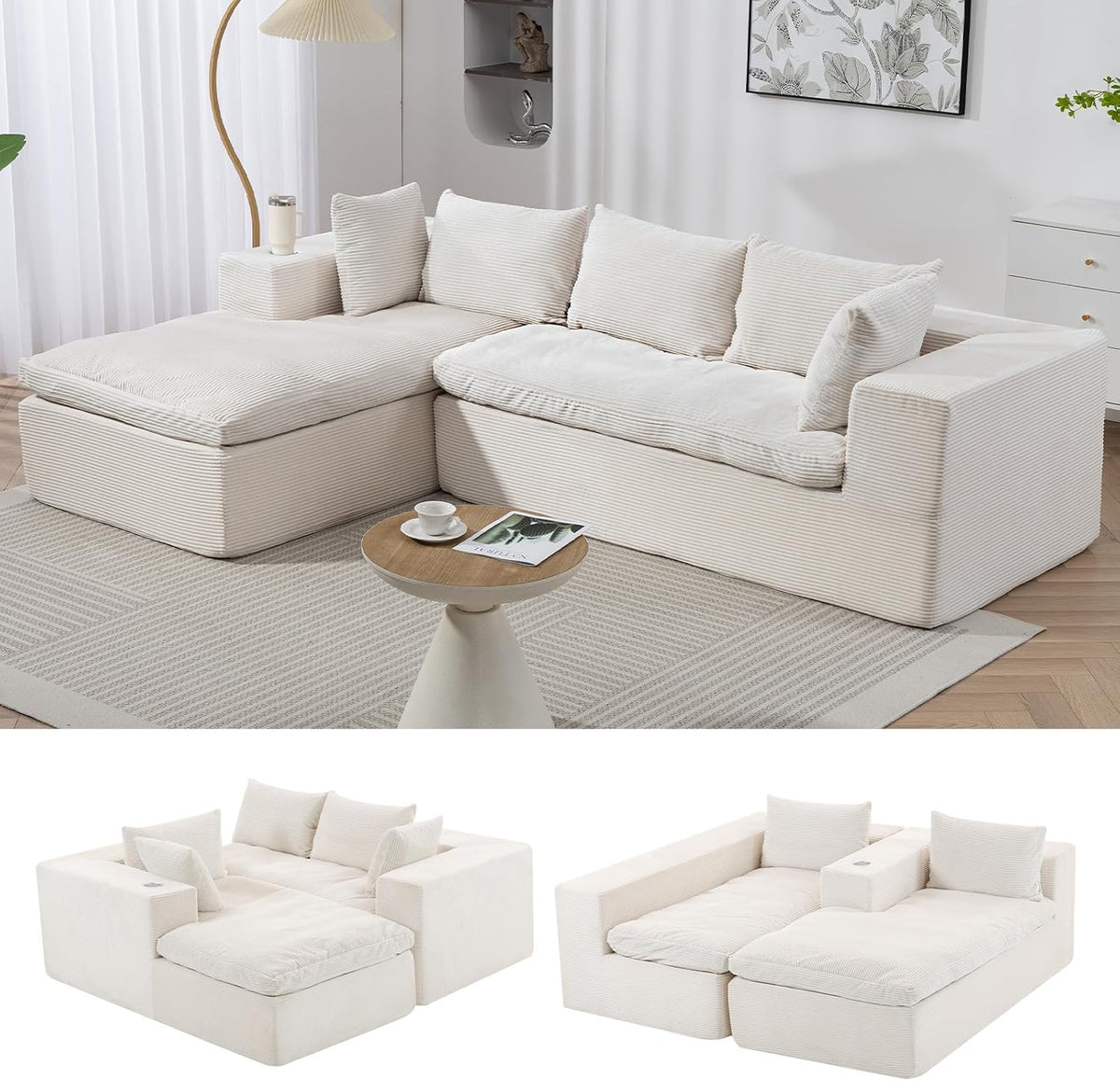 Haven Beige Corduroy Cloud Sectional