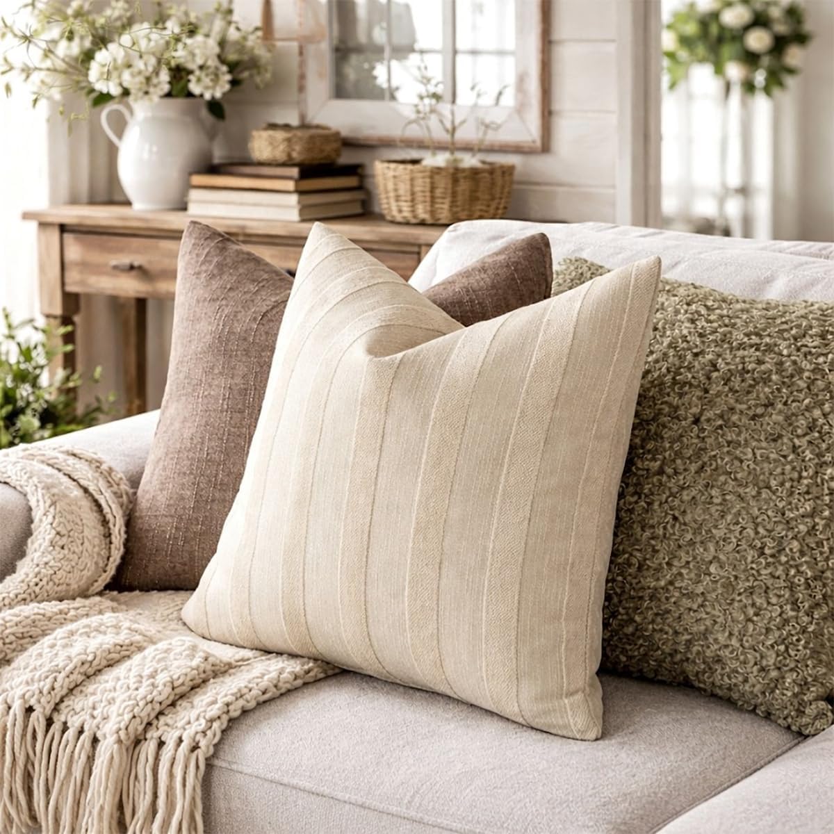 Linen Stripe Pillow Cover