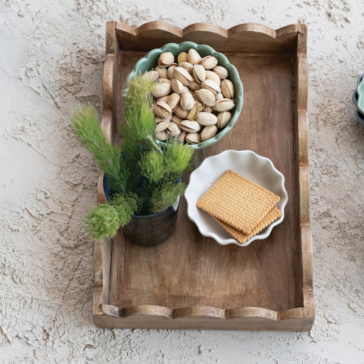 Meadow Scalloped Wood Tray