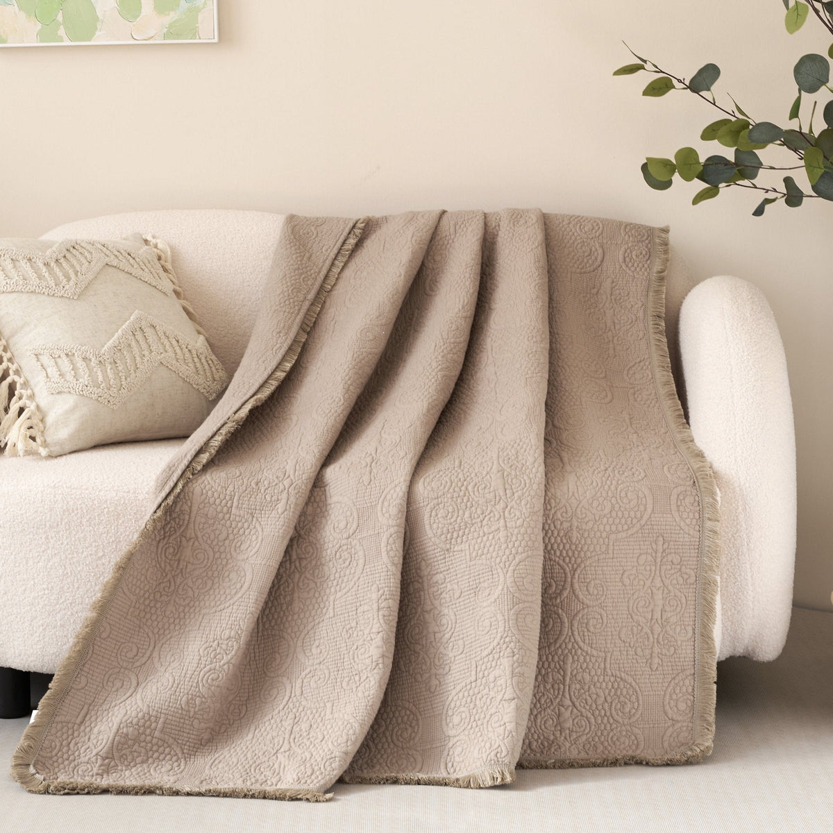 Meadow Taupe Quilted Throw