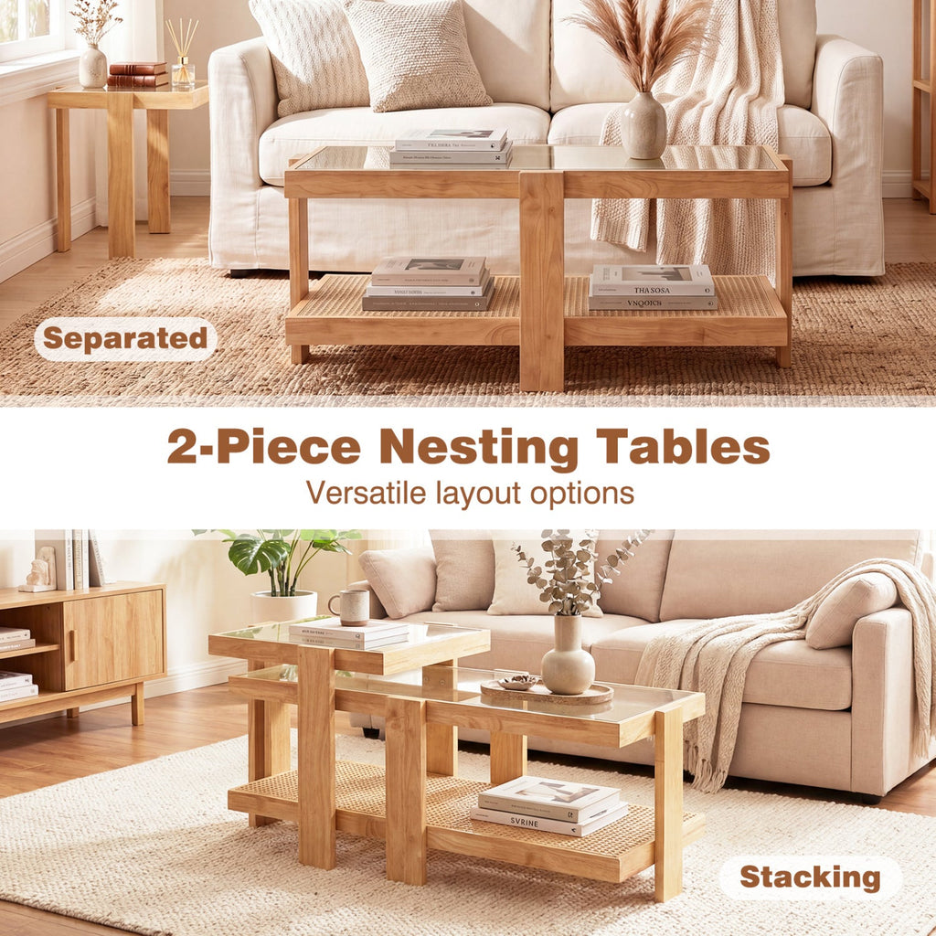 Hearth Rattan Nesting Tables — Set of 2