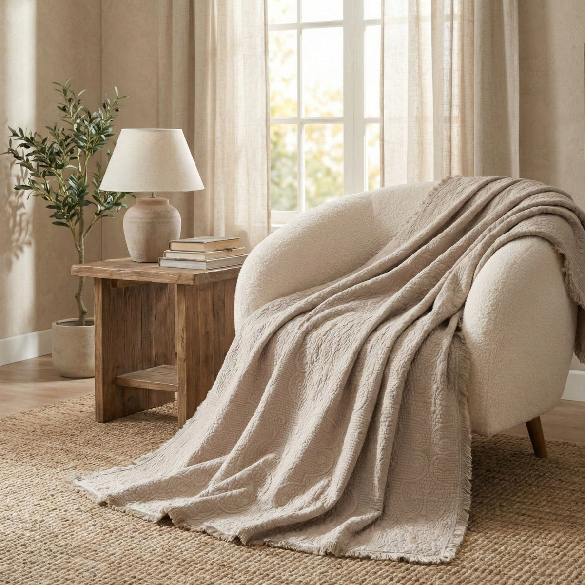 Meadow Taupe Quilted Throw