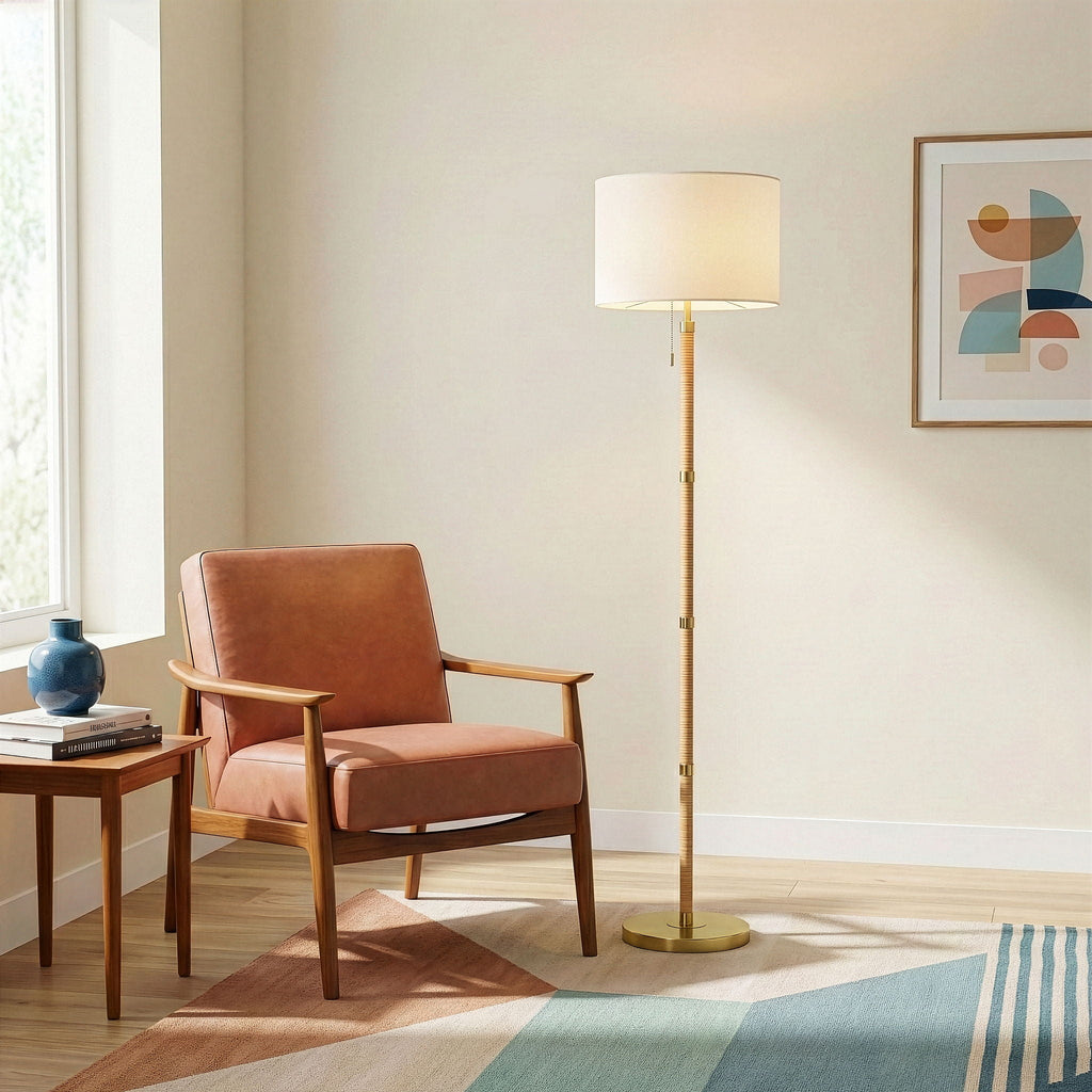 Meadow Rattan & Linen Floor Lamp