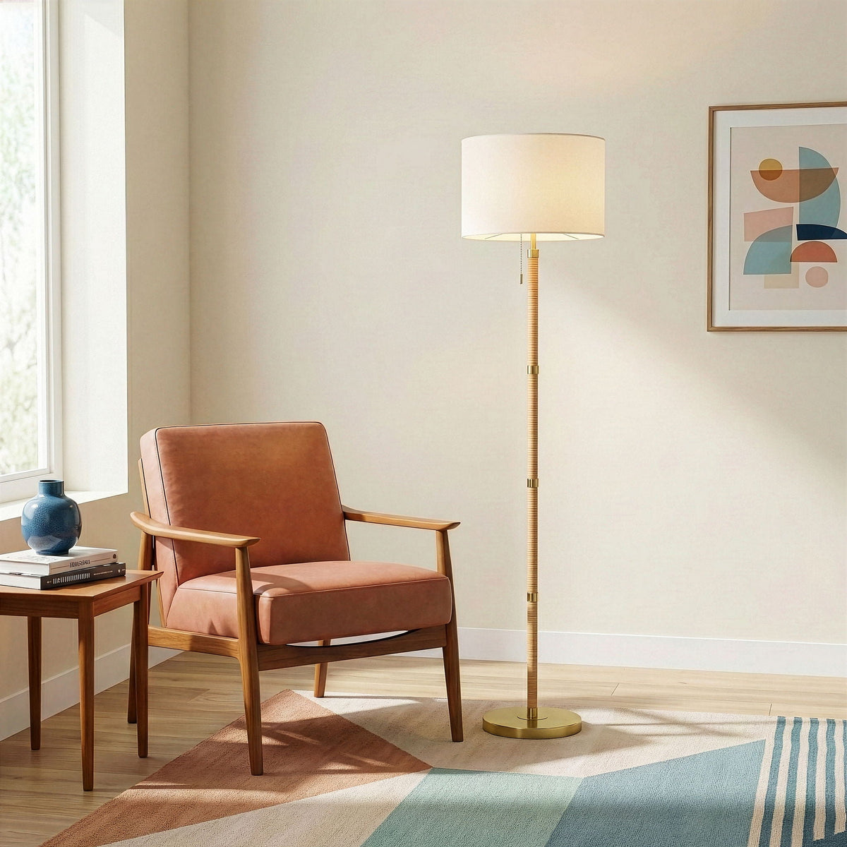 Meadow Rattan & Linen Floor Lamp