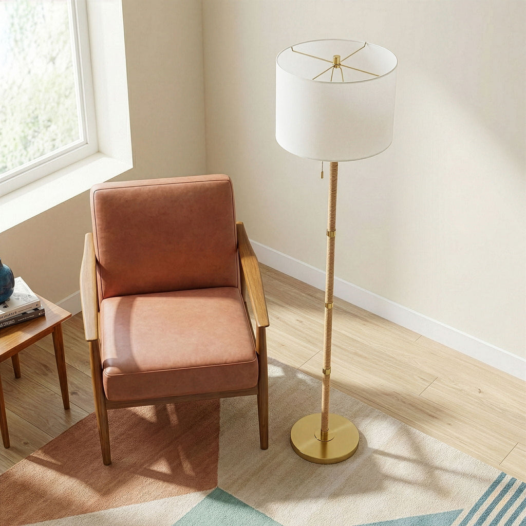 Meadow Rattan & Linen Floor Lamp