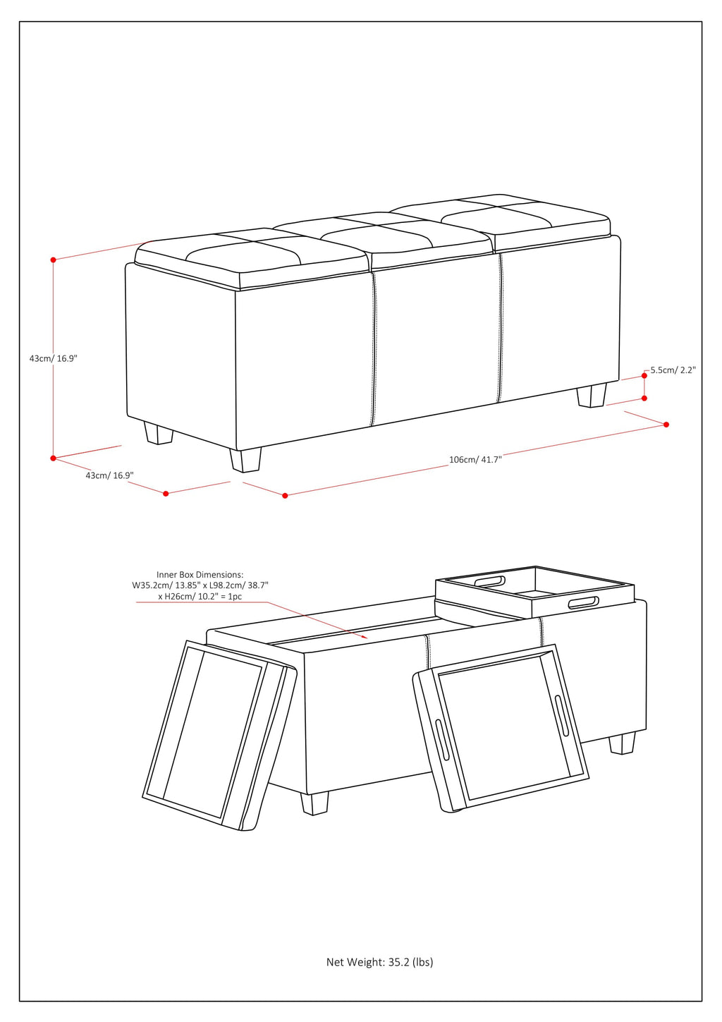Haven Stone Tray-Top Storage Ottoman