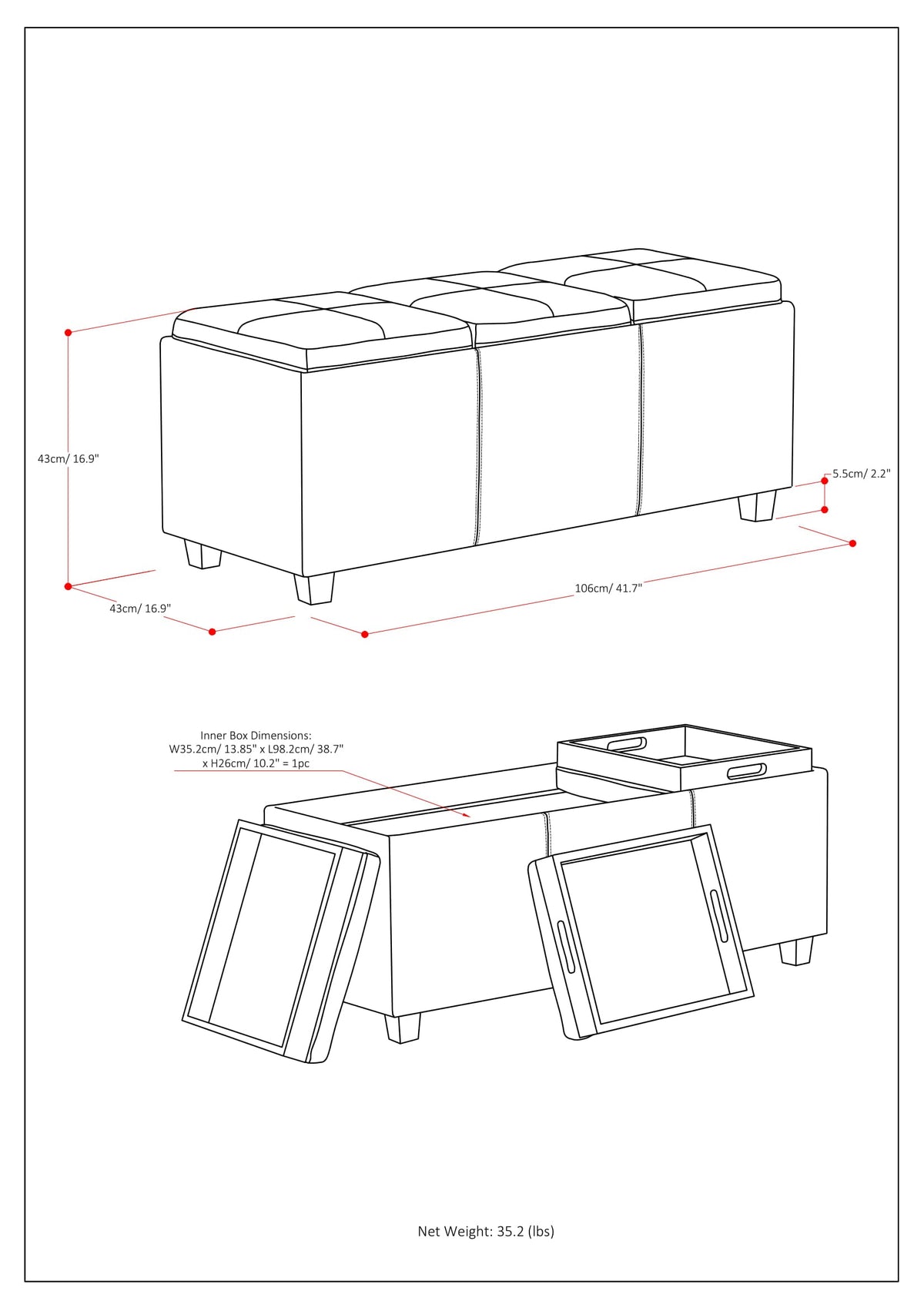 Haven Stone Tray-Top Storage Ottoman